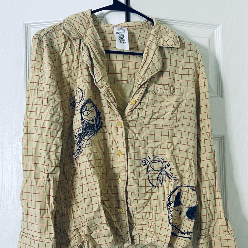 Beige Checkered Shirt with Embroidered Designs